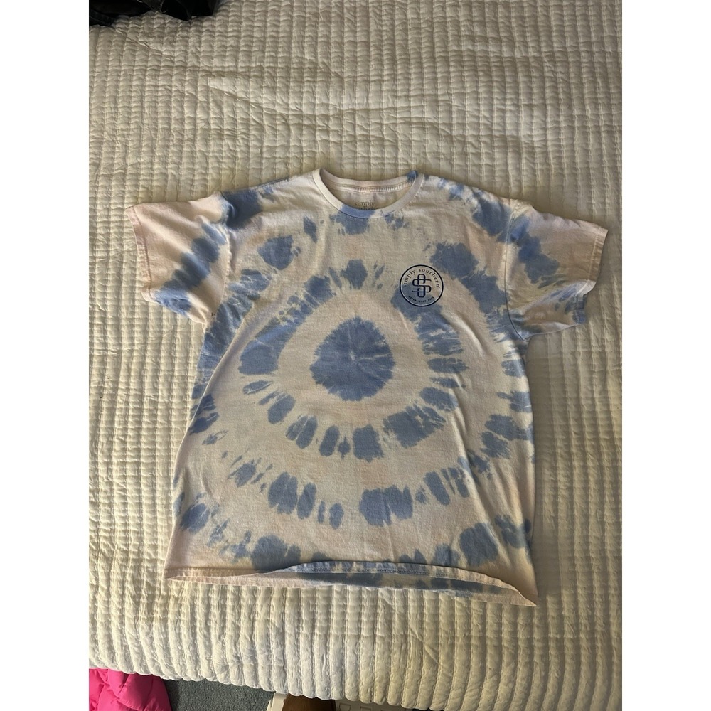 Simply Southern T-Shirt Women's XL Tie Dye Blue White Dog Preppy Coastal Graphic